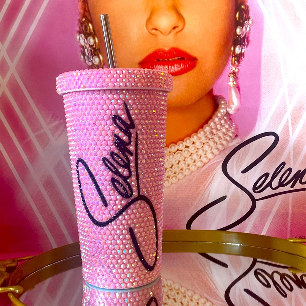 Pink Selena rhinestone tumbler. - Picture 2 of 2